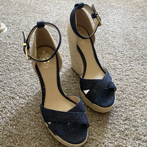 Denim Wedge Heels - Picture 1 of 5